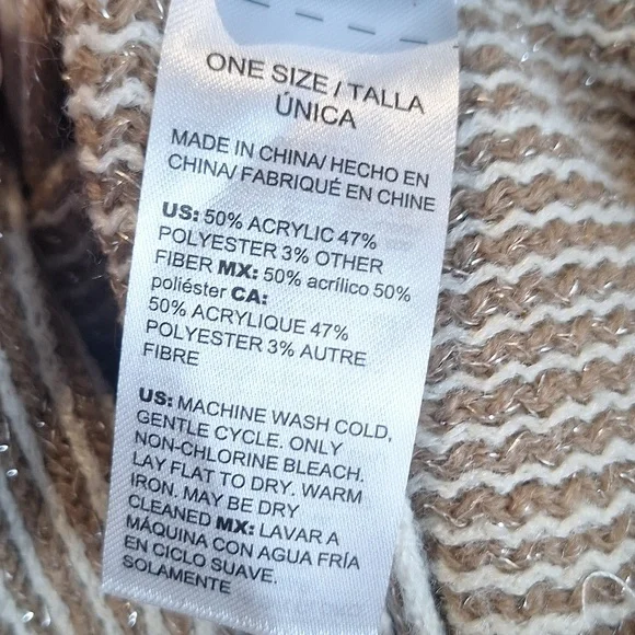 Chico's NWOT Striped Fringed Cowl Neck Sweater Poncho One Size - Picture 6 of 6